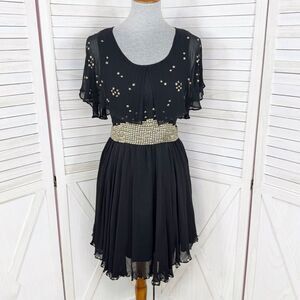 Kate Moss x Topshop Studded Chiffon Cape Top Mini Dress Black Silver 6